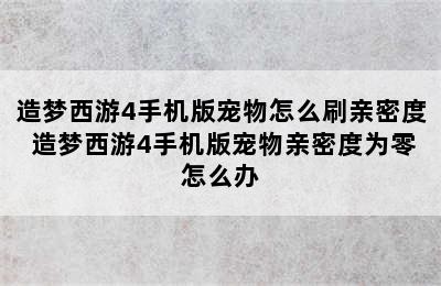 造梦西游4手机版宠物怎么刷亲密度 造梦西游4手机版宠物亲密度为零怎么办